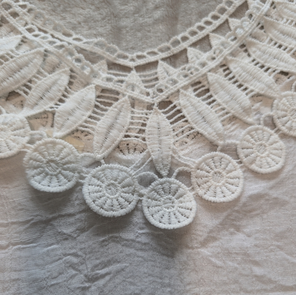 White Crochet Fringe Trim Beach Wear Women's Top Swim Cover Up Shirt Resortwear image 8